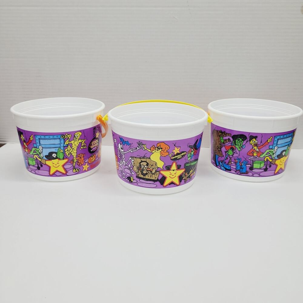 Vtg 3 Halloween Hardees Cool Combos Trick Or Treat Bucket Candy Pail 2000 Spooky